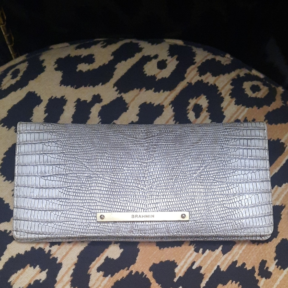 Brahmin Silver Textured Clutch